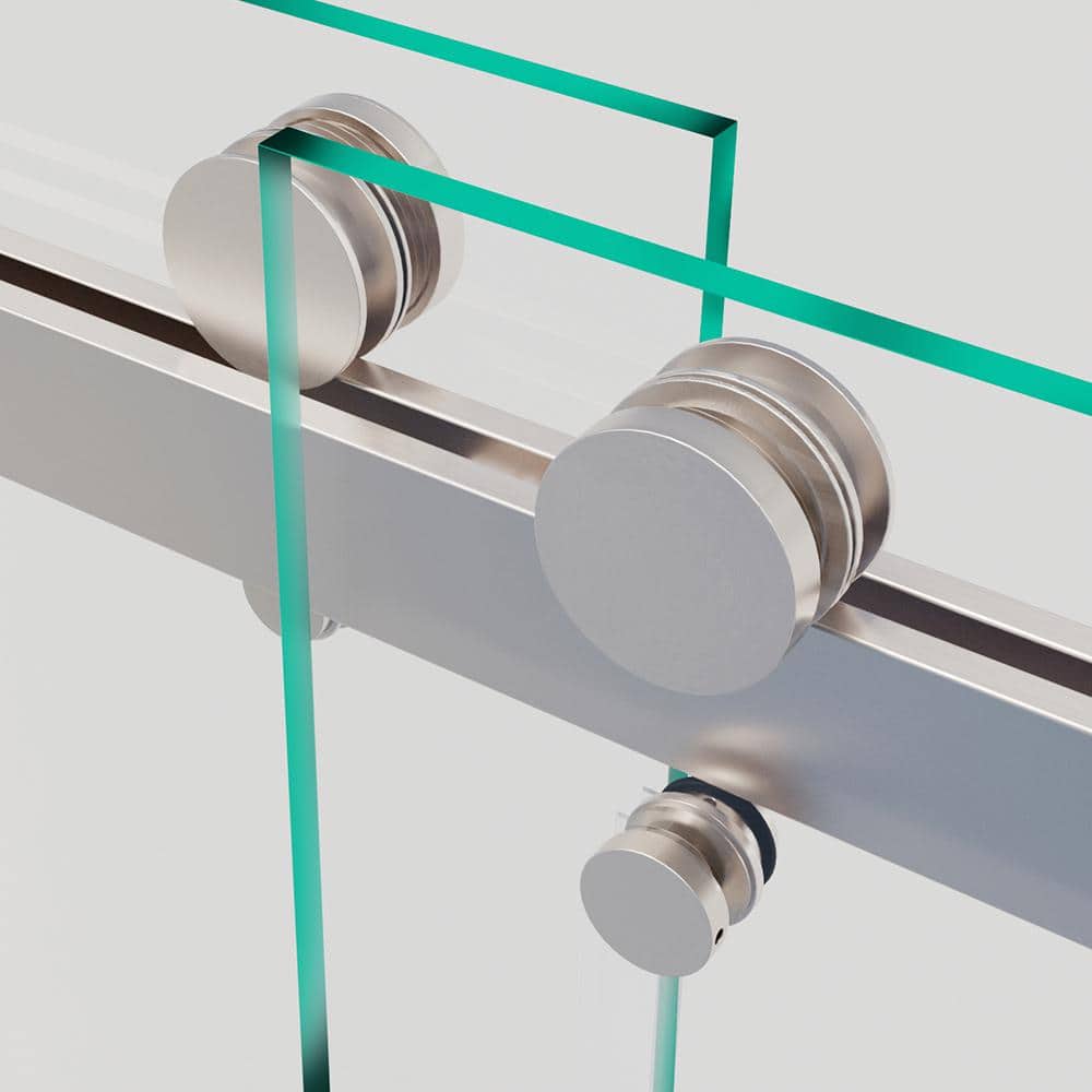Luna 48'' Frameless Clear Glass Sliding Shower Door in Brushed Nickel