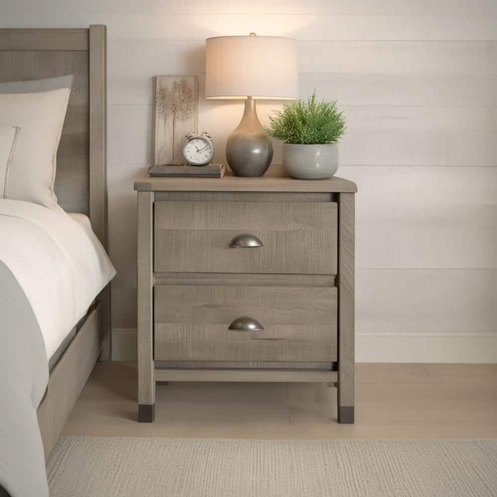 Baja Rustic Grey Solid Pine 2-Drawer Nightstand