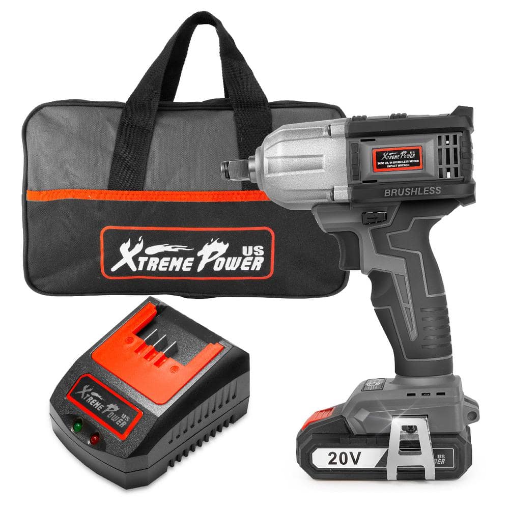 XtremepowerUS 20Volt 1/2 in. Cordless Electric Impact Driver Wrench Rattle Nut Gun 2 Ah Lithium