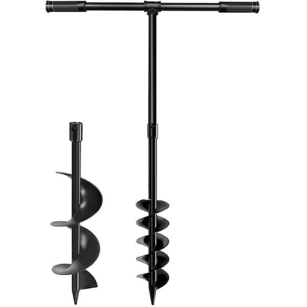 Unbranded T-Shaped Hand Operated Spiral Post Hole Digger with 4 in. & 6 in. x 38" Set Garden Auger Drill Bit for Planting & Trees