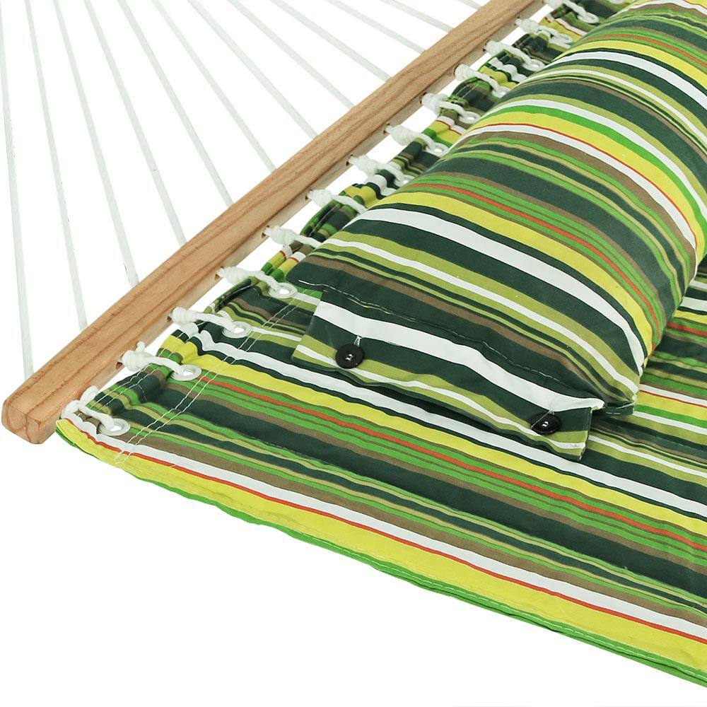 Green Quilted Fabric Hammock with Heavy-Duty Steel Stand