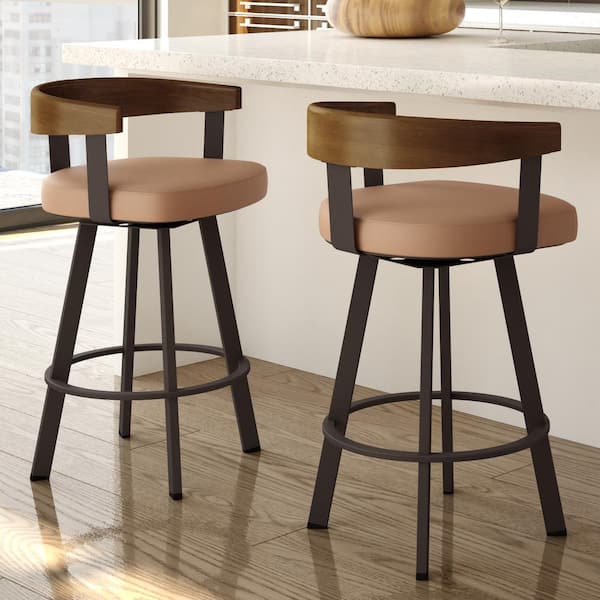 Dark Brown Metal Swivel Counter Stool, Leather Swivel Counter Stools With Arms