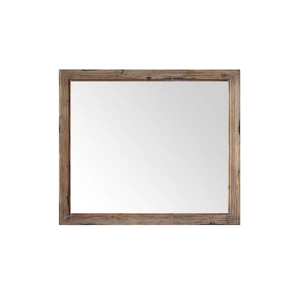 Unbranded Solid Fir Wood 42 in. W x 36 in. H Rectangle Framed Standard Wall Bathroom Vanity Mirror in Brown