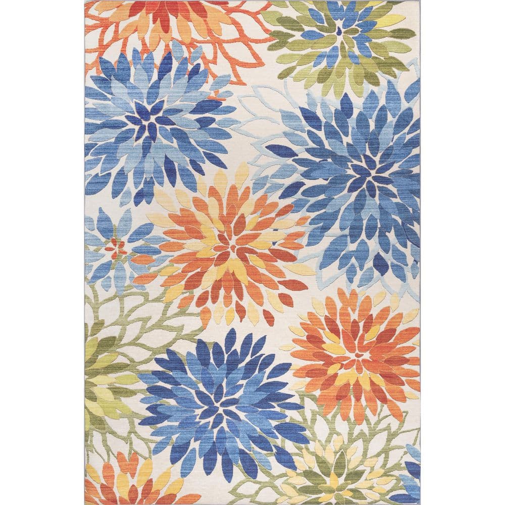 Multicolor Floral Synthetic 8' x 10' Washable Area Rug