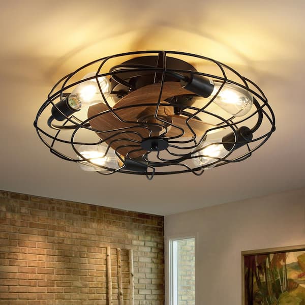 Pacific Core 21 in. Indoor Black 4-Light Caged Low Profile Ceiling Fan with Remote Included (Bulb Not Included)