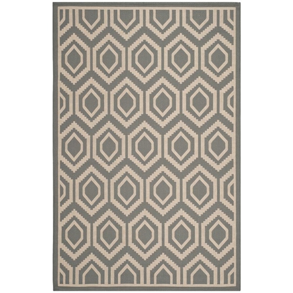 SAFAVIEH Courtyard Anthracite/Beige 8 ft. x 11 ft. Geometric Indoor/Outdoor Patio  Area Rug