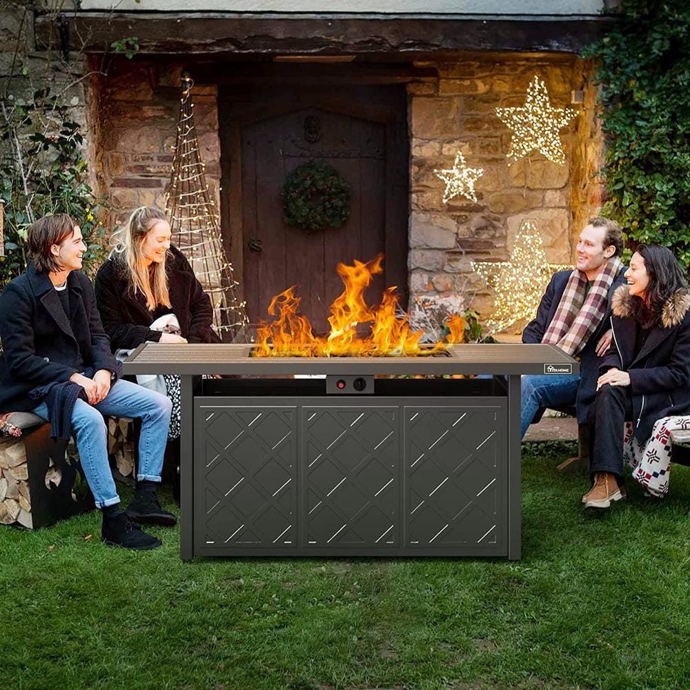 DEXTRUS 57 in. 50000 BTU Gas Fire Pit Ignition Systems with Hide Away Cover for Patio Camping