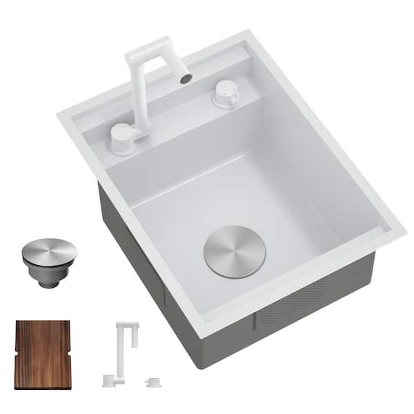 Stainless Steel 16 in. Undermount Bar Sink with Adjustable Faucet and Cutting Board
