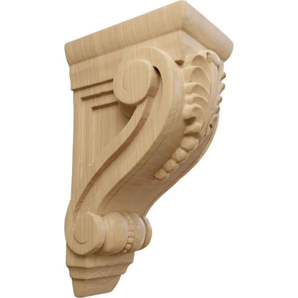 Ekena Millwork 3-3/4 in. x 2-5/8 in. x 6-5/8 in. Unfinished Wood Cherry Small Fig Leaf Corbel