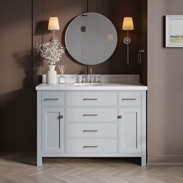 ARIEL Bristol 48 in. W x 21.5 in. D x 34.5 in. H Freestanding Bath Vanity Cabinet without Top in Grey