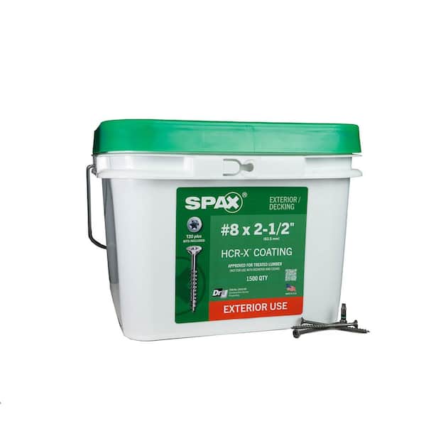 SPAX #8 x 2-1/2 in. Exterior Flat Head Deck Wood Screws Construction Torx T-Star Plus (1500 Each) Bulk Pail Bit Included