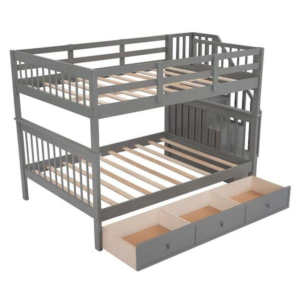 HomeRoots Amelia Gray Wood Frame Full Platform Bed with Drawer