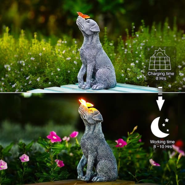 Cubilan Dog Statue with Solar Powered Butterfly-Great Outdoor