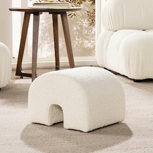 Bridge Ivory White Polyester and Acrylic Blend Boucle Arched Small Footstool Ottoman