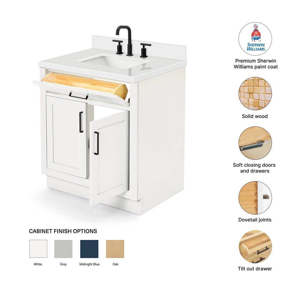 Hepburn 31" White Hardwood Freestanding Single Vanity Set