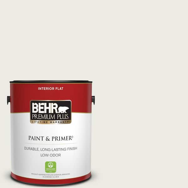 BEHR PREMIUM PLUS 1 gal. #PPU24-14 White Moderne Flat Low Odor Interior Paint & Primer