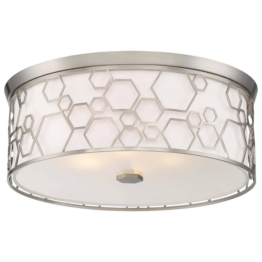 17" Brushed Nickel LED Drum Ceiling Light with White Linen Shade