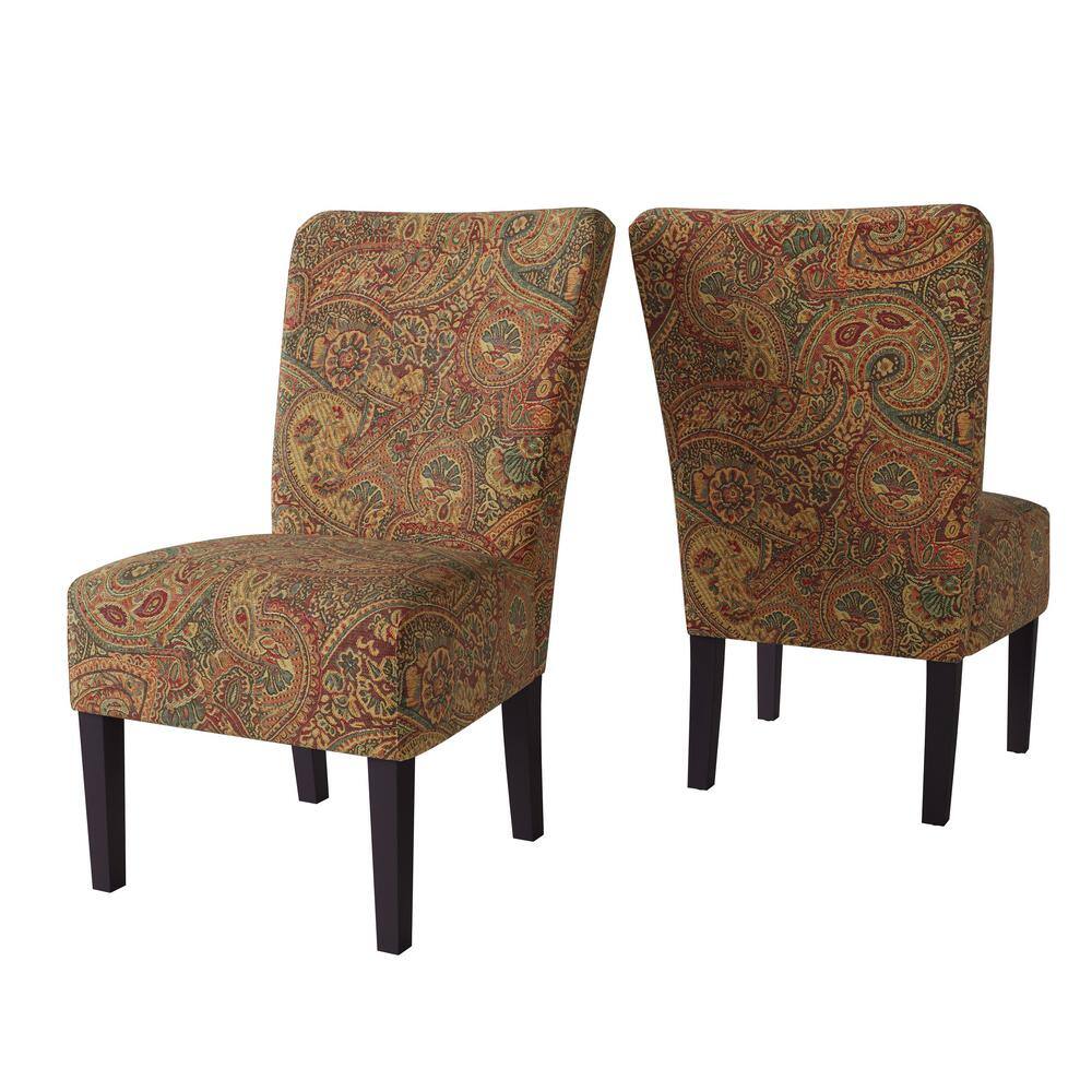 Handy Living Marcella Multi-Burgundy Paisley Armless Chairs (Set of 2 ...