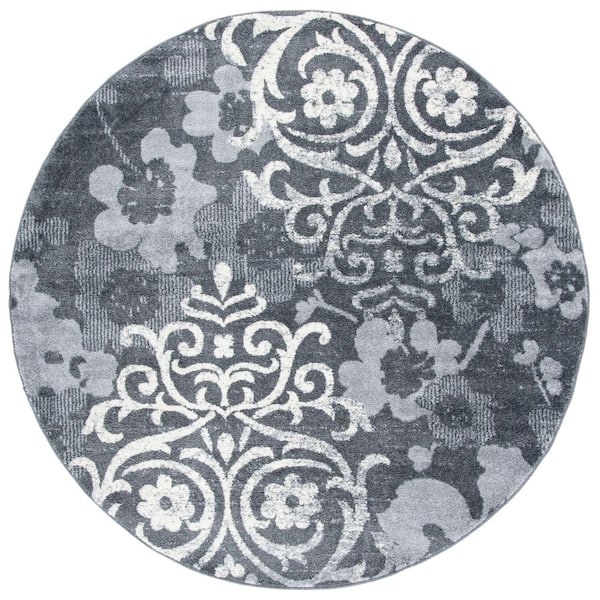 Adirondack 7 ft. x 7 ft. Charcoal/Ivory Floral Flower Round Rug