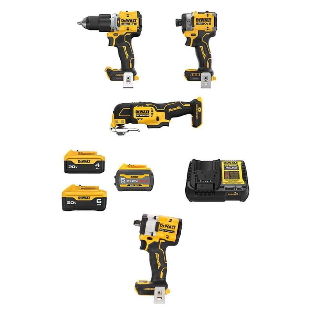 DEWALT 20V MAX Lithium-Ion Cordless Combo Kit(3-Tool) & 1/2 in. Impact Wrench w/ FLEXVOLT 6Ah,20V 6Ah & 4Ah Batteries & Charger (DCK316ST2M1W21B)
