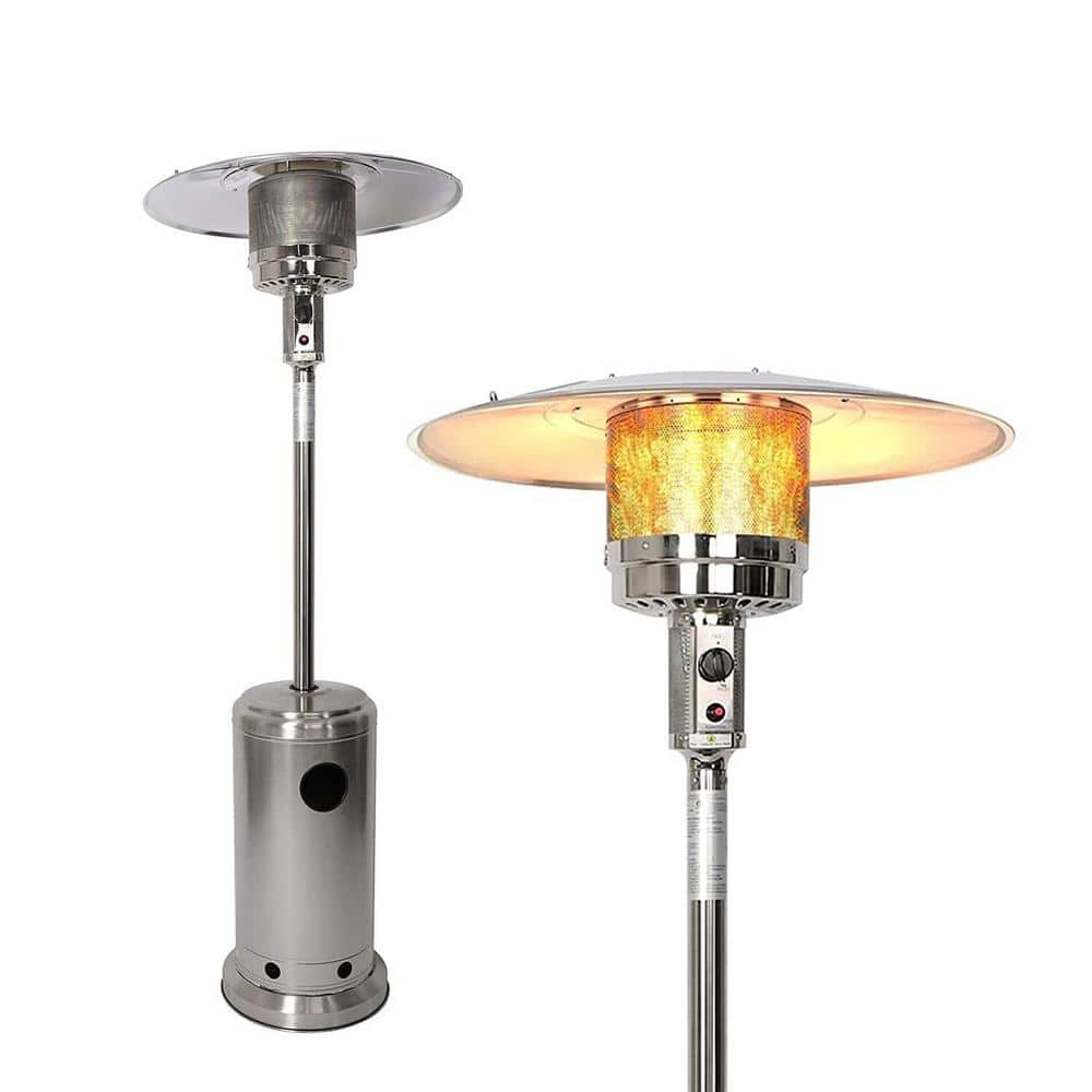 Wildaven 36,000 BTU Outdoor Patio Standing Propane Gas Heater with Portable Wheels, Sliver