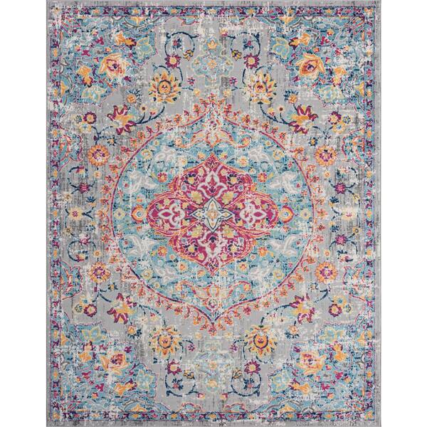 Tayse Rugs Dynamic Medallion Gray 8 ft. x 10 ft. Indoor Area Rug