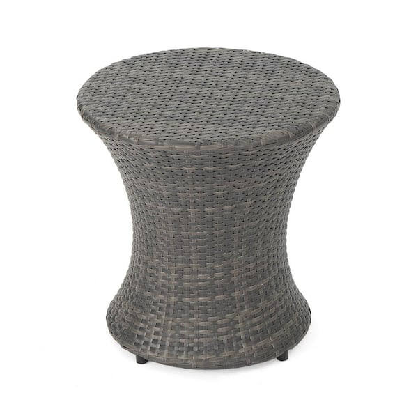 GAWEZA Grey Round Wicker 19.75 inch Outdoor Side Table PE Rattan Patio End Table