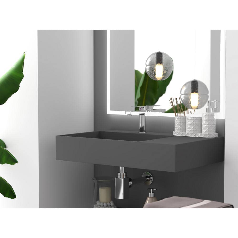Gray Stone Wall-Mounted Rectangular Vessel Sink