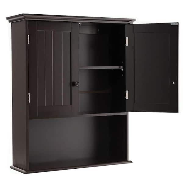 Bunpeony 23.5 in. W x 7.5 in. D x 28 in. H Bathroom Storage Wall Cabinet in Brown