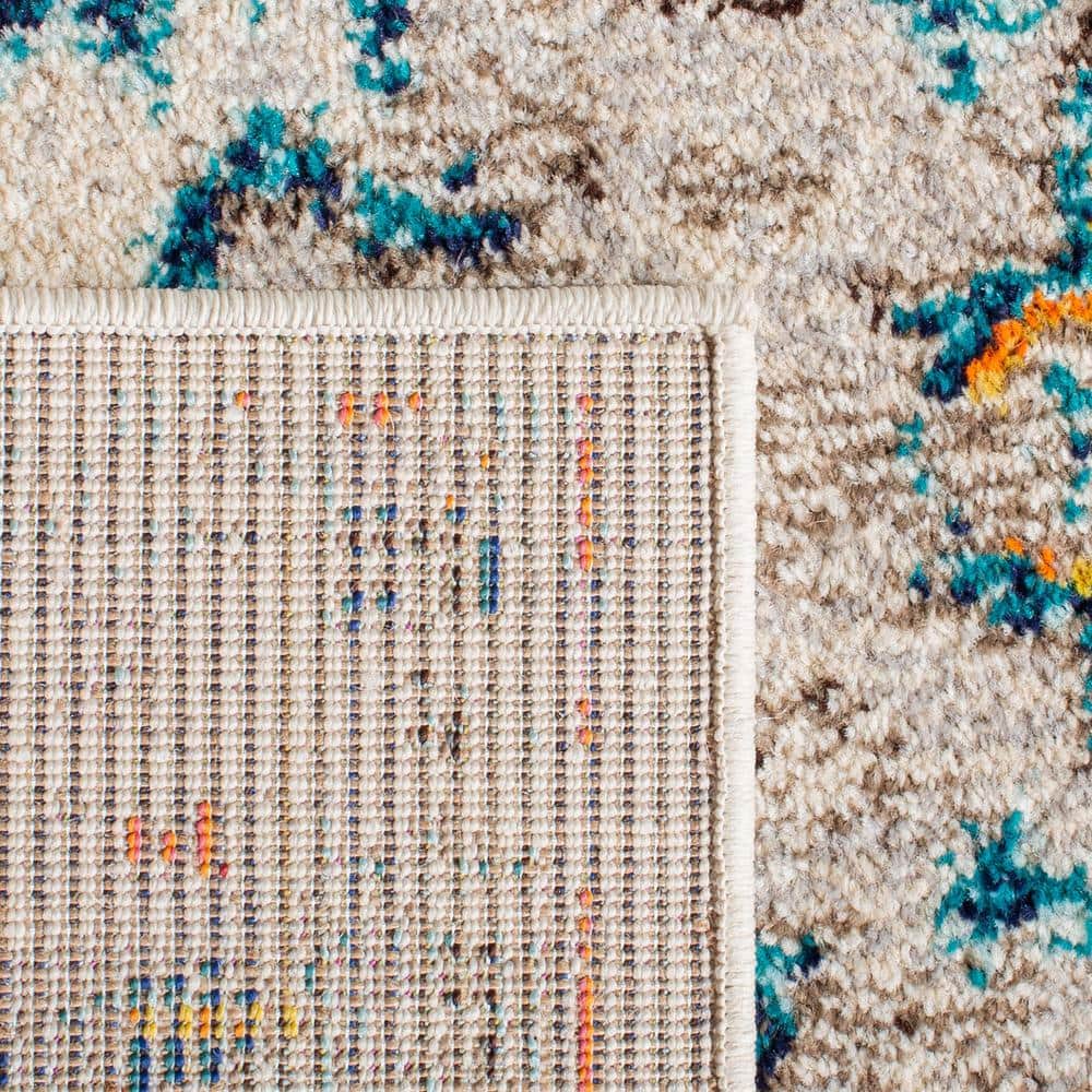 Cream and Blue Vintage Distressed Synthetic Area Rug