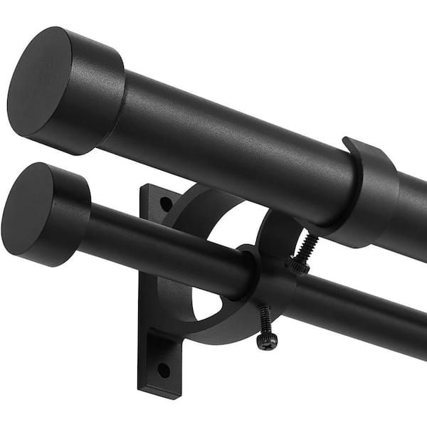 72 in. - 144 in. Adjustable 1 in. Dia End Cap Double Curtain Rod in Matte Black for Windows 66 to 138 in.