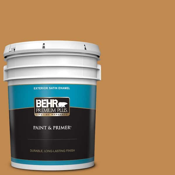 BEHR PREMIUM PLUS 5 gal. #M250-6 Toffee Tart Satin Enamel Exterior Paint & Primer