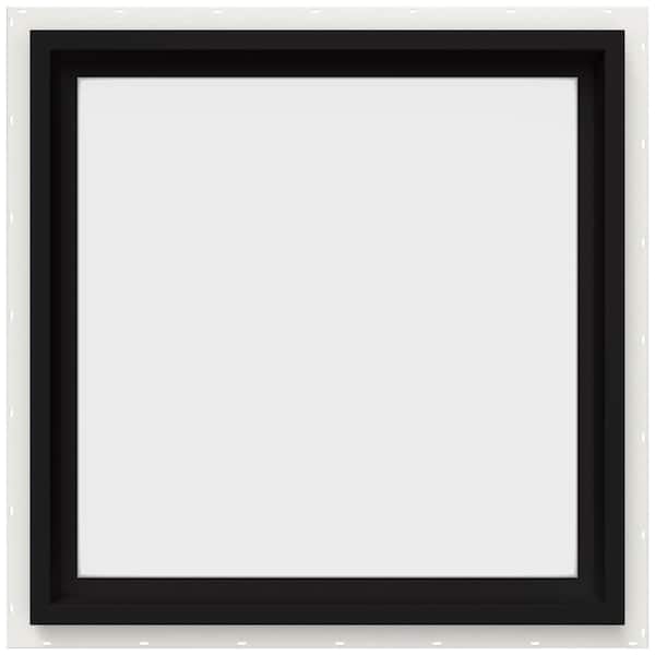 JELD-WEN 24 in. x 24 in. V-4500 Series Black Exterior/White Interior FiniShield Vinyl Picture Window w/ Low-E 366 Glass