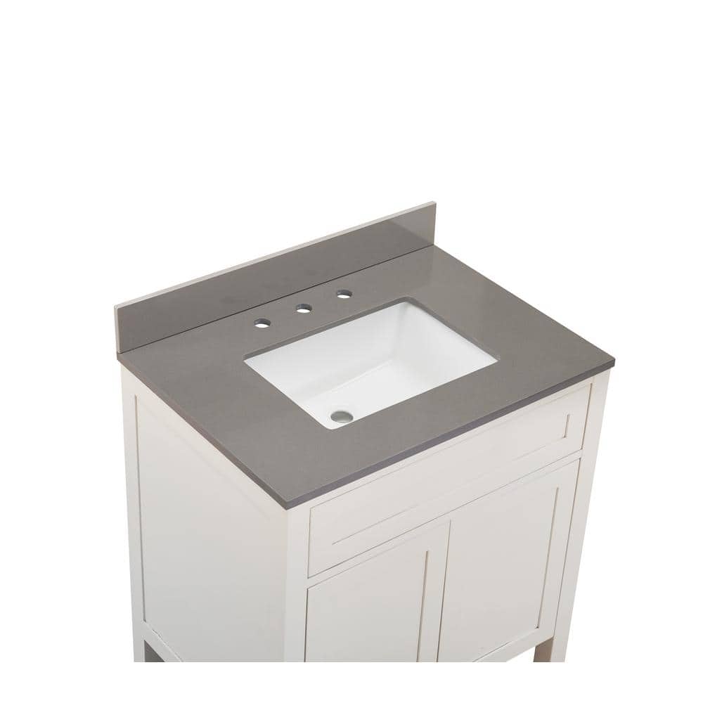 Concrete Grey Composite Stone Vanity Top with White Sink, 31 in.