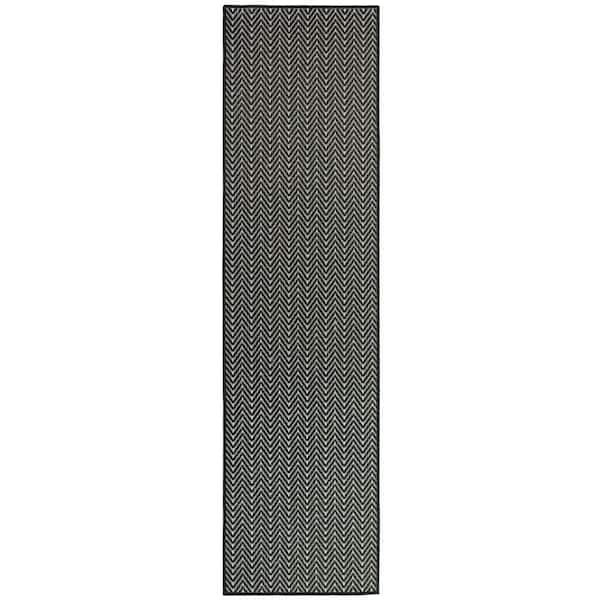 Nourison Horizon Black 2 ft. x 6 ft. Indoor/Outdoor Geometric Contemporary Runner Area Rug