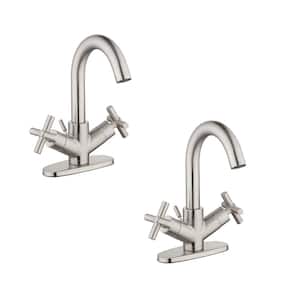 Dorset Cross Double-Handle Single-Hole Bathroom Faucet in Brushed Nickel (2-Pack)