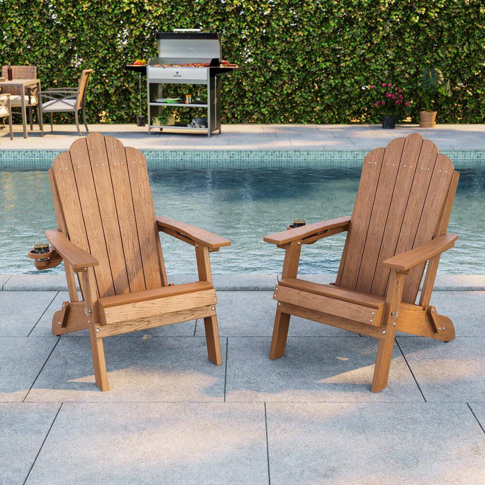 kinchan　Adirondack 折りたたみ式チェア2脚セット Sonkuki Teak Plastic Foldable Adirondack Chair with Cup Holder