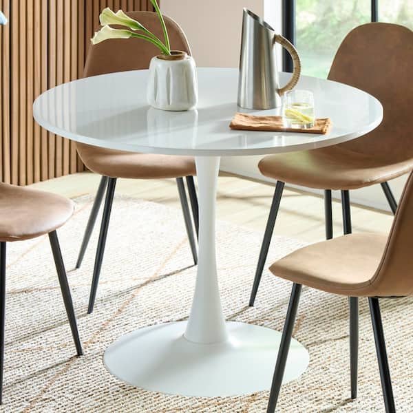 Creston Modern 39.4 in. White Wood Top Dining Table with Metal Pedestal Base Seats-4