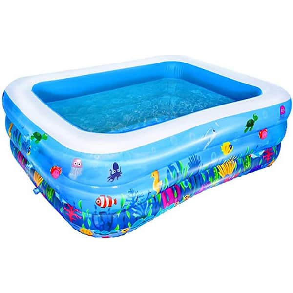 Unbranded Blue 8 ft. x 5.5 ft. x 23 in. Rectangle Deluxe Inflatable Kid Family Outdoor Lounge Pool