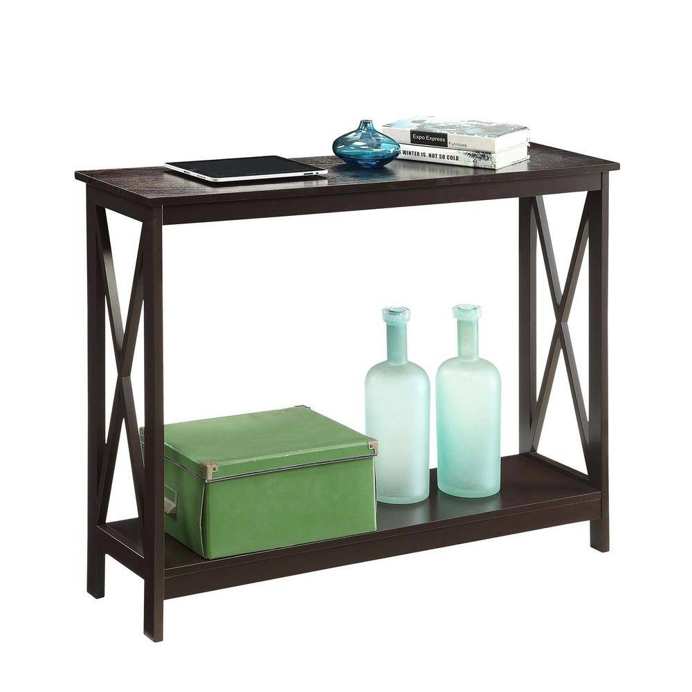 Espresso Wood Finish Oxford Console Table with Dual Storage Shelves