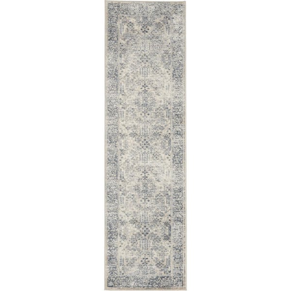 Kathy Ireland Home Malta Ivory/Blue 2 ft. x 8 ft. Traditional Kitchen Runner Area Rug