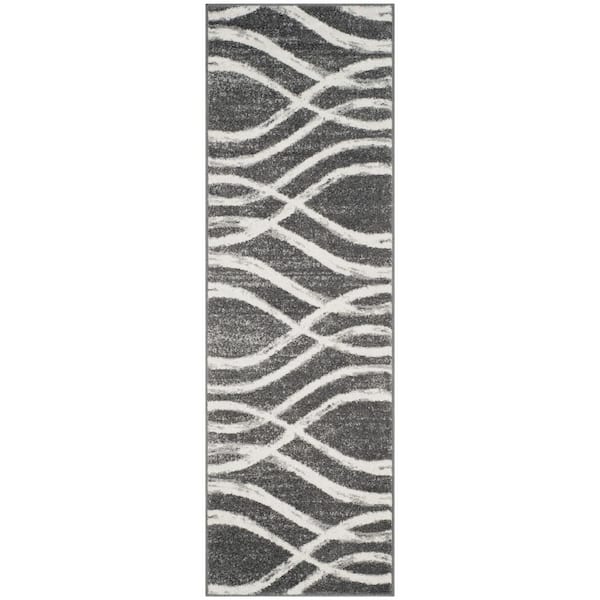 SAFAVIEH Adirondack Charcoal/Ivory 3 ft. x 20 ft. Waves Runner Rug