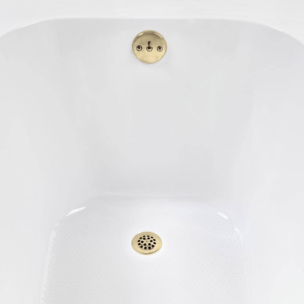 72" x 36" Glossy White Acrylic Soaking Drop-In Bathtub with Polished Brass Drain