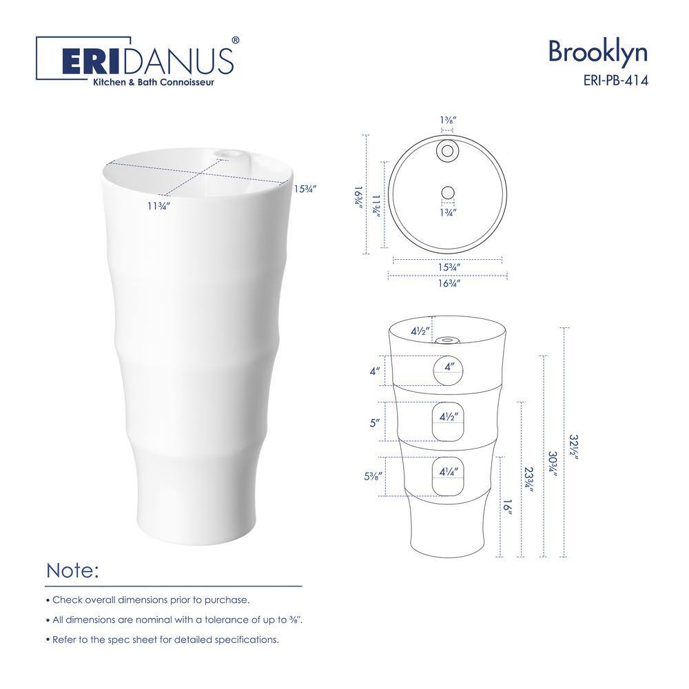 Brooklyn White Ceramic Round Freestanding Pedestal Sink