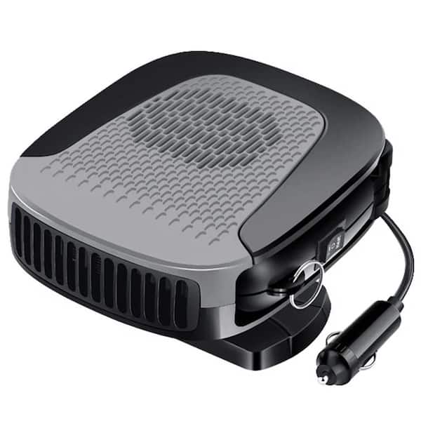 Black Portable Electric Car Heater 2 in. 1-Forced Air Defroster Demister Windshield Heater Auto Cooling Fan Lighter Plug