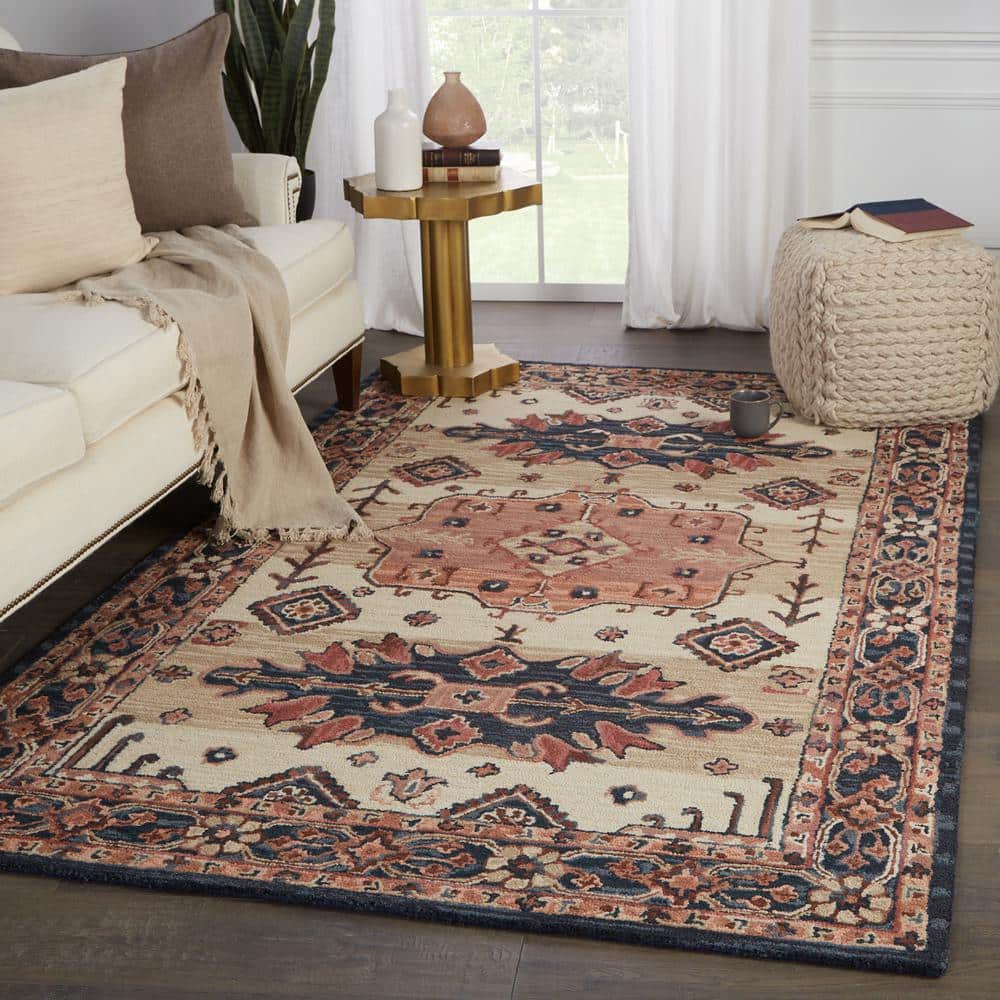 Hand-Tufted Blue and Beige Wool Medallion 8' x 10' Rug