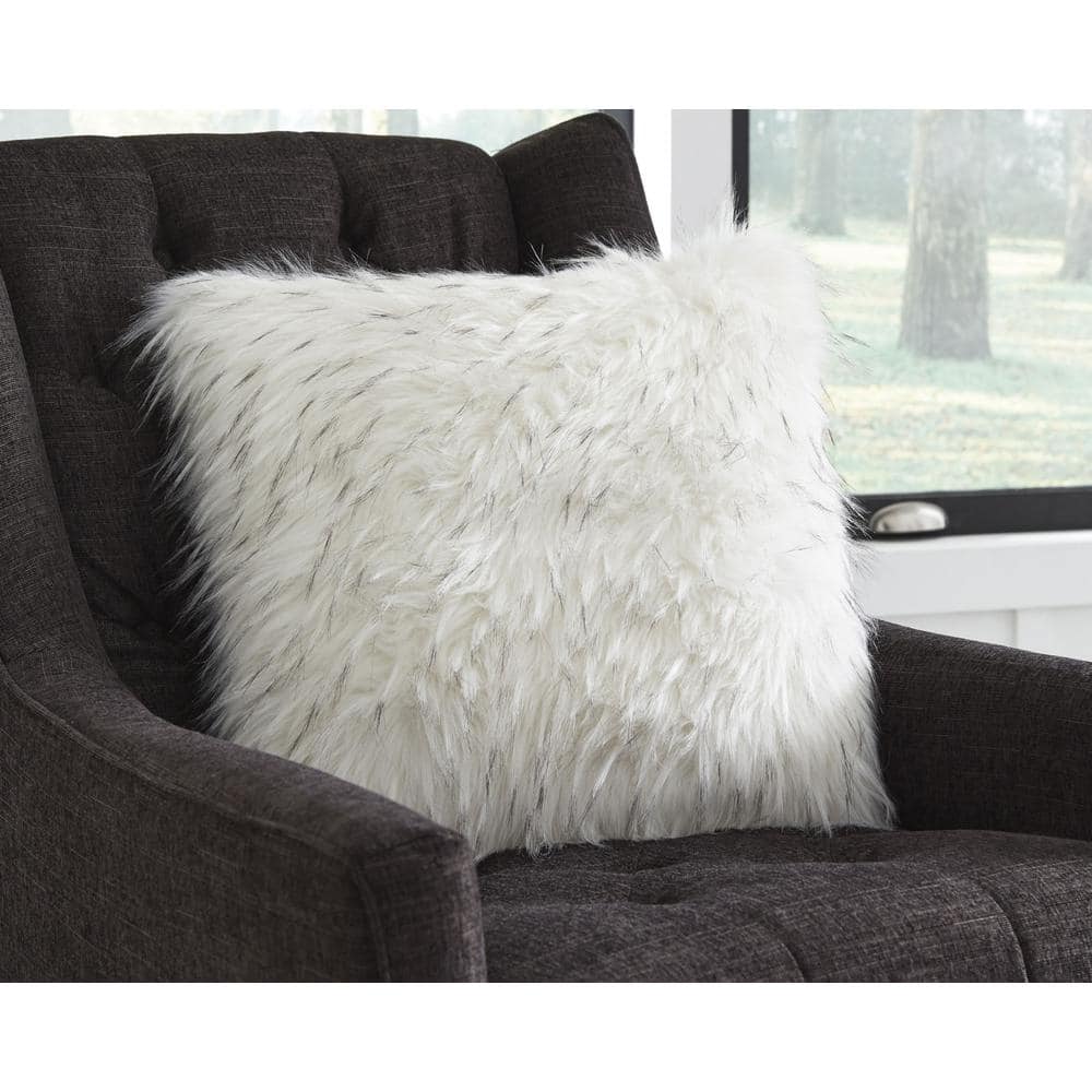 White Faux Fur 20'' Square Accent Pillow
