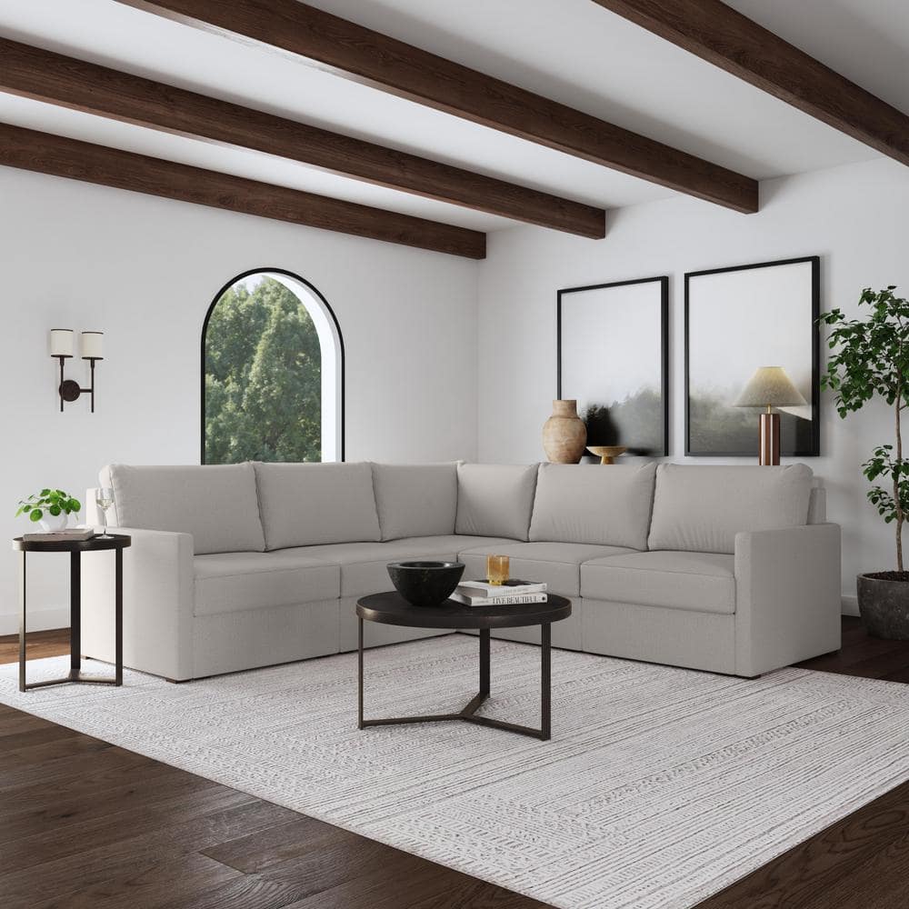 Taupe Fabric Five-Piece Modular Sectional Sofa