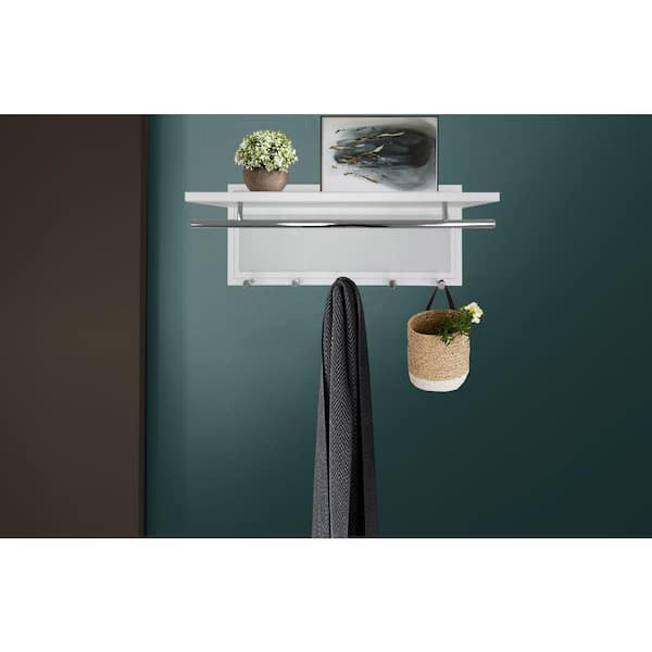 Cesicia White Metal Powder Wall Mounted Coat Hook with Shelf