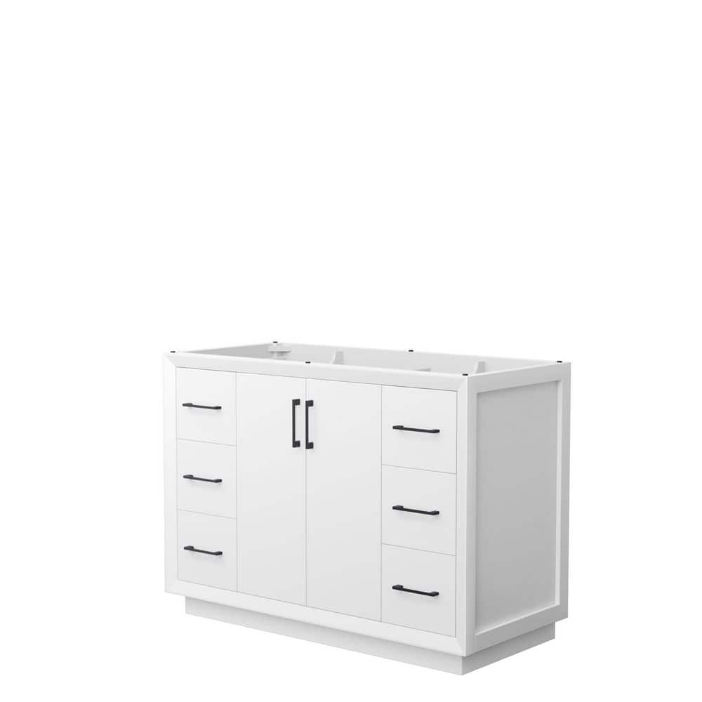 Wyndham Collection Strada 47.25 in. W x 21.75 in. D x 34.25 in. H Single Bath Vanity Cabinet without Top in White, White with Matte Black Trim -  WCF414148SWBCXSXXMXX